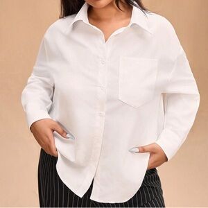 Classic White Oversized Button-Up Shirt Blouse Size Large